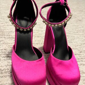 Hot Pink Chunky Platform Heels